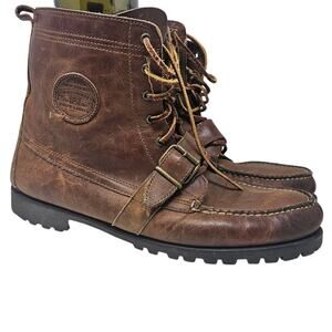 Vintage 90s Polo Ralph Lauren Country 13 Brown Leather Moccasin Boot Gorpcore